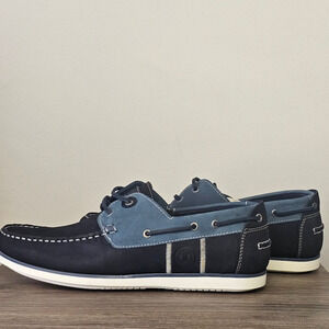 Barbour Men's Leather & Suede Wake 2-Eye Boat Shoes Size 12  Washed Blue NWT